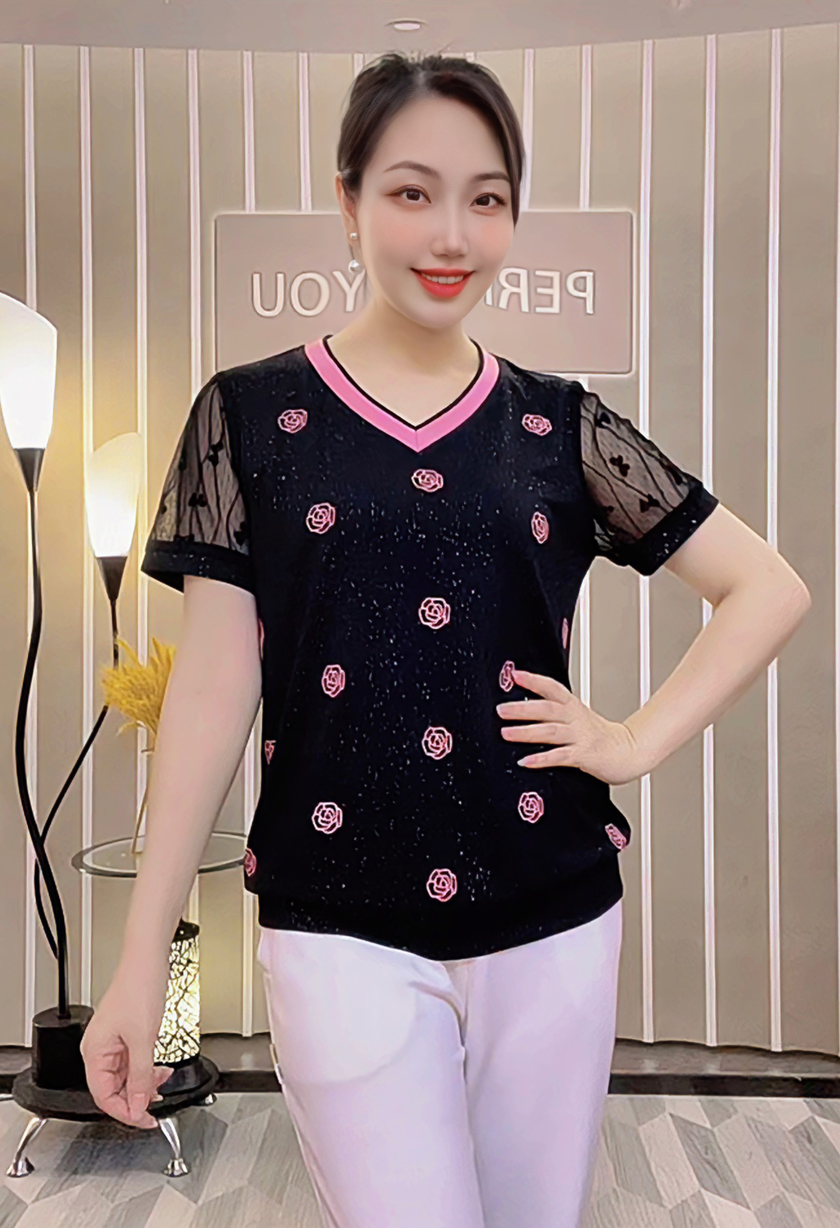 【星空玫瑰短袖】夏季女士短袖休闲T恤上衣女装时尚百搭小衫2819