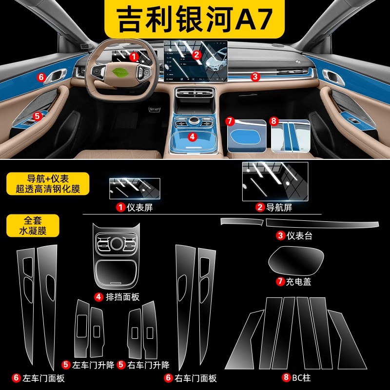 适用于吉利银河A7中控内饰贴膜a7屏幕钢化膜汽车用品改装配件25款