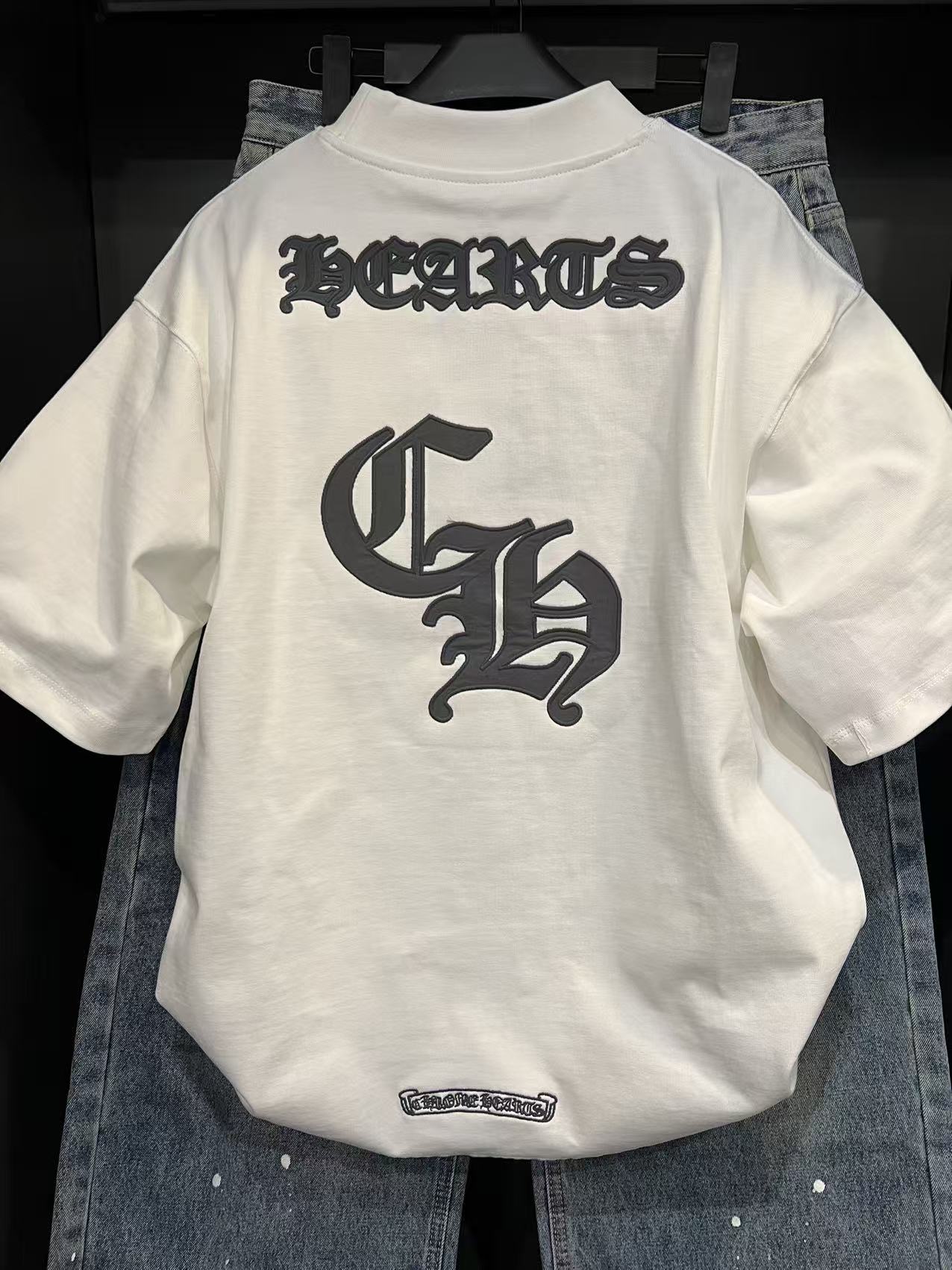 28011字母贴布重磅T血高克重潮牌圆领重工宽松潮流半袖纯棉休闲