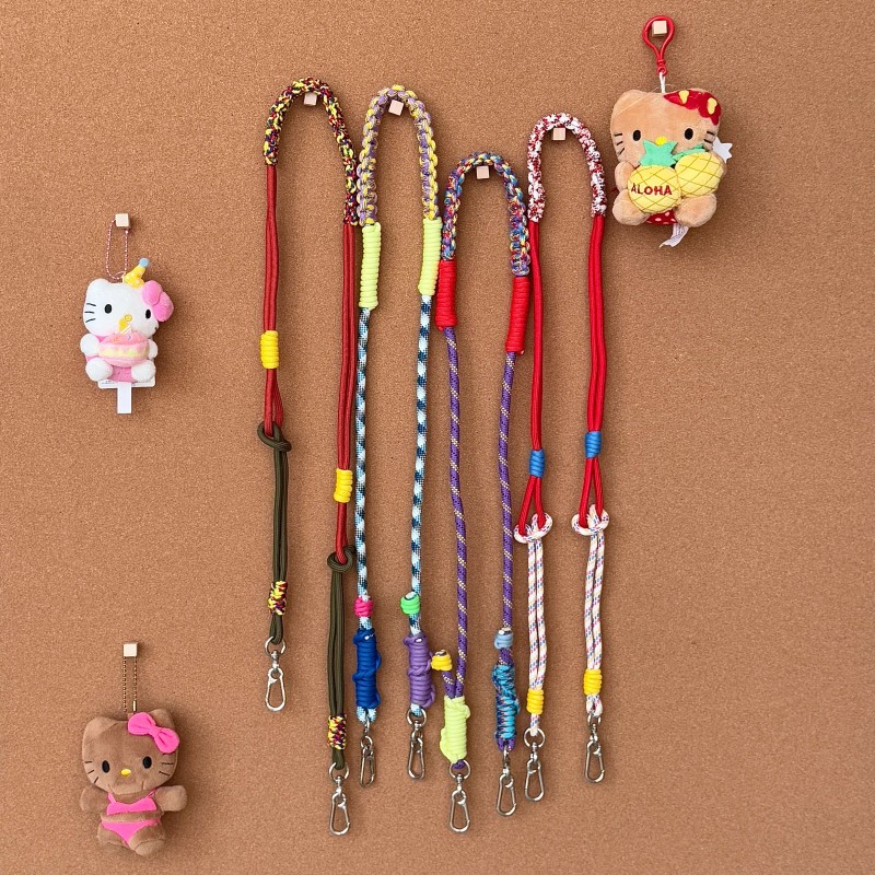 popoglow彩色多巴胺手工编织斜跨绳手机壳挂绳配饰包包挂件