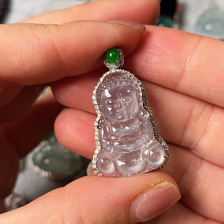 翡翠颈饰18K金镶嵌吊坠宝宝佛