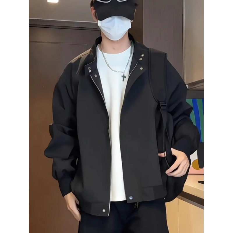 酒红色哈灵顿夹克男秋季穿搭美式复古立领棒球服cleanfit短款外套