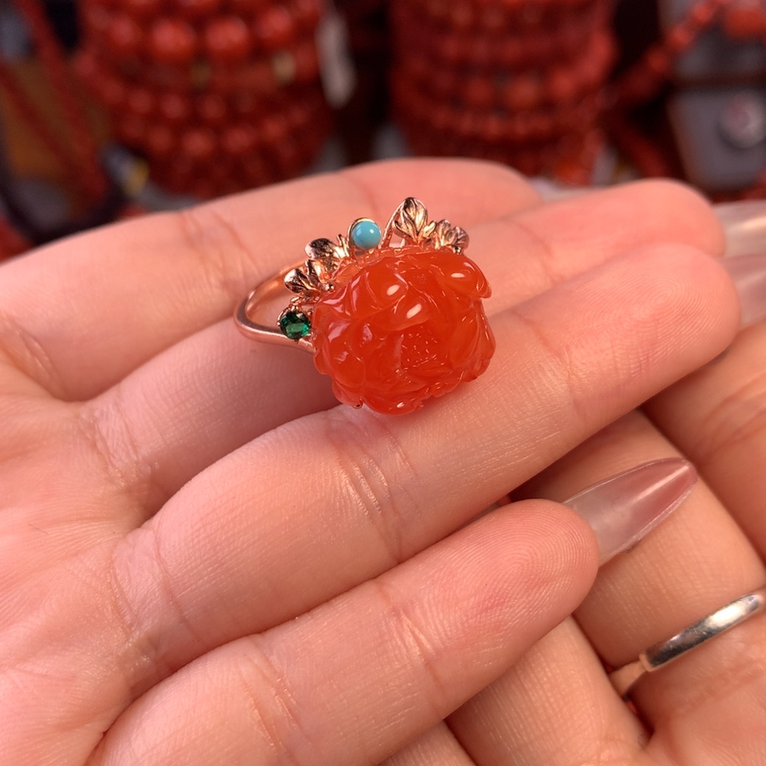 南红玛瑙配饰银S925镀金镶嵌