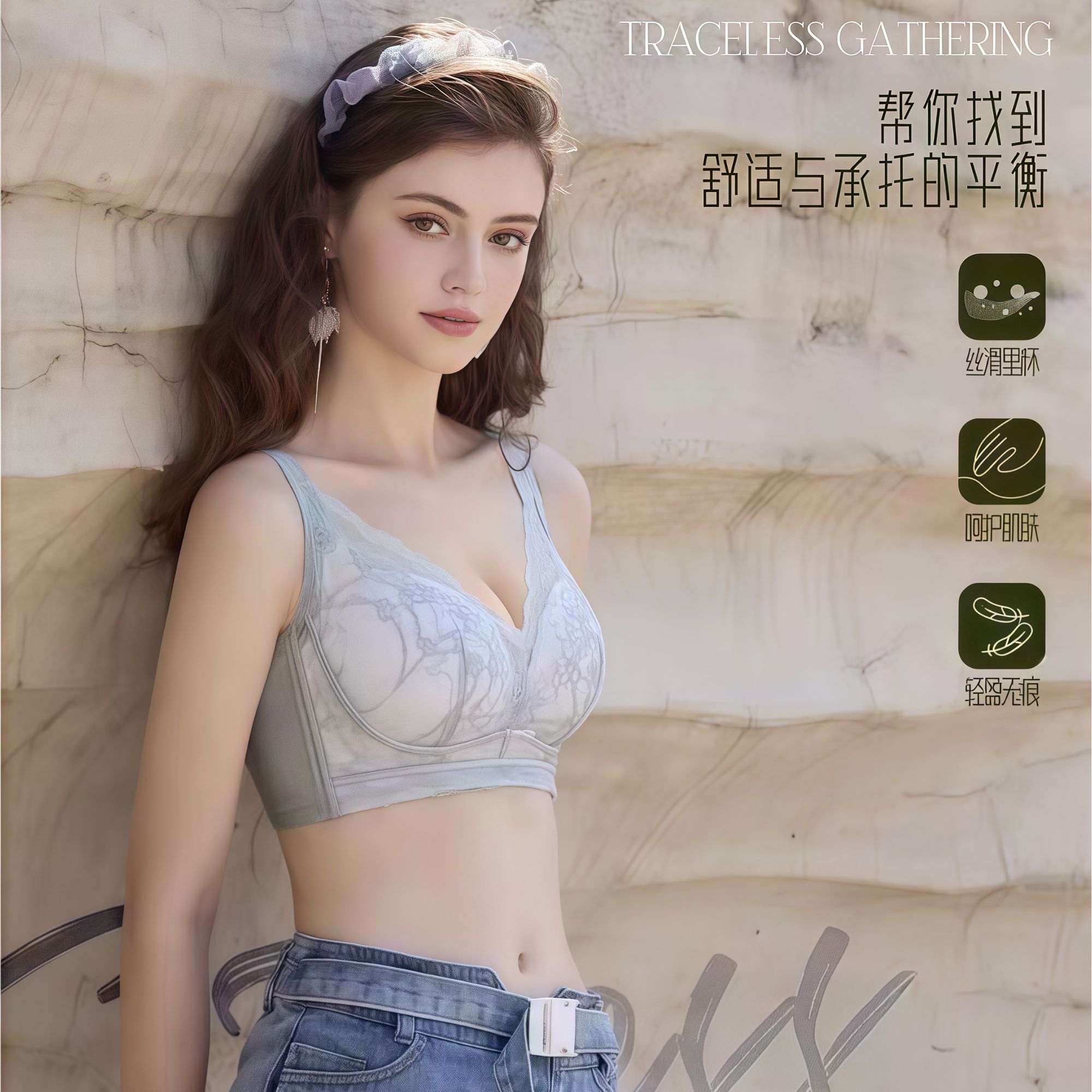 聚拢调整型C杯内衣防下垂收副乳舒适透气款文胸