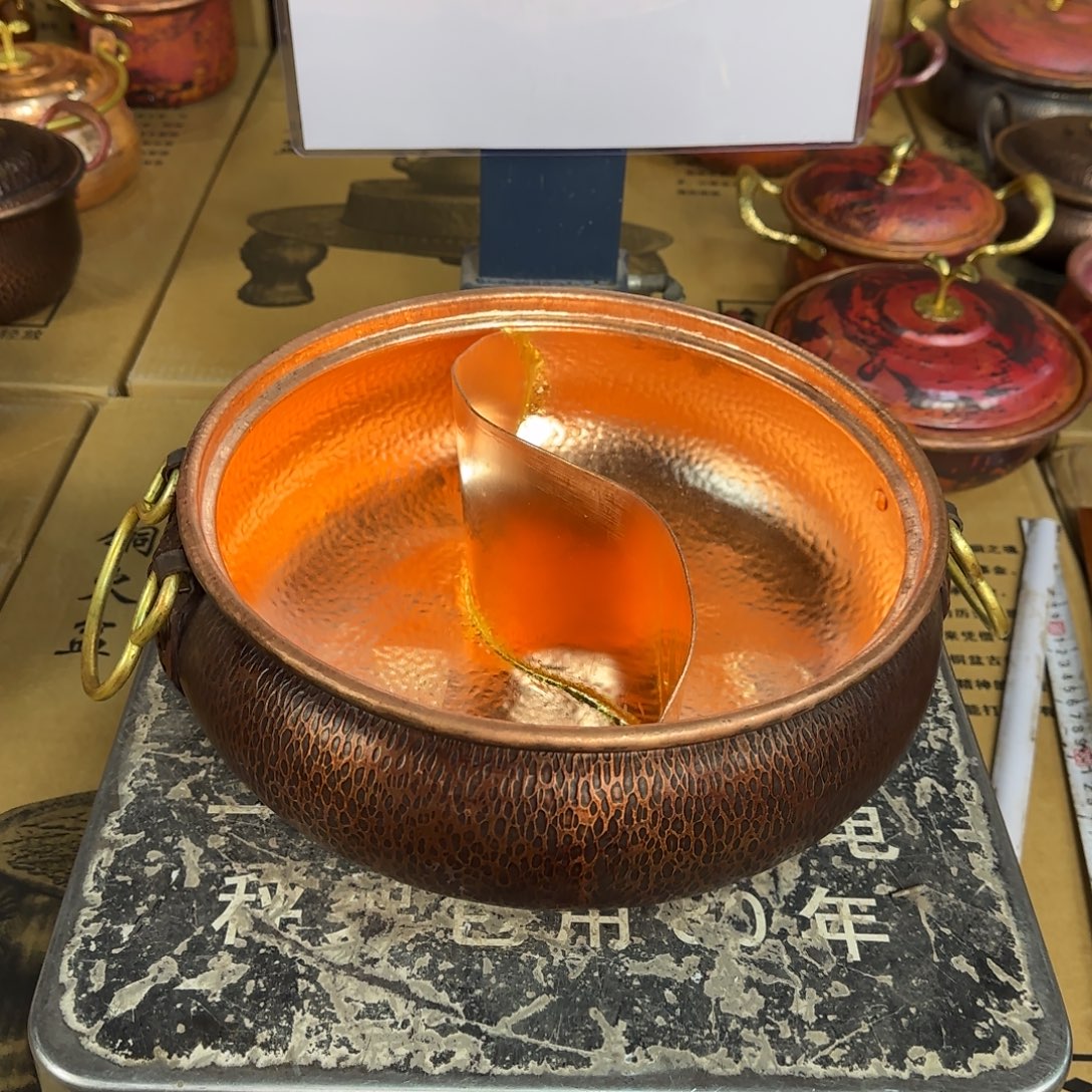 铜30cm燃气复古鸳鸯锅不带盖