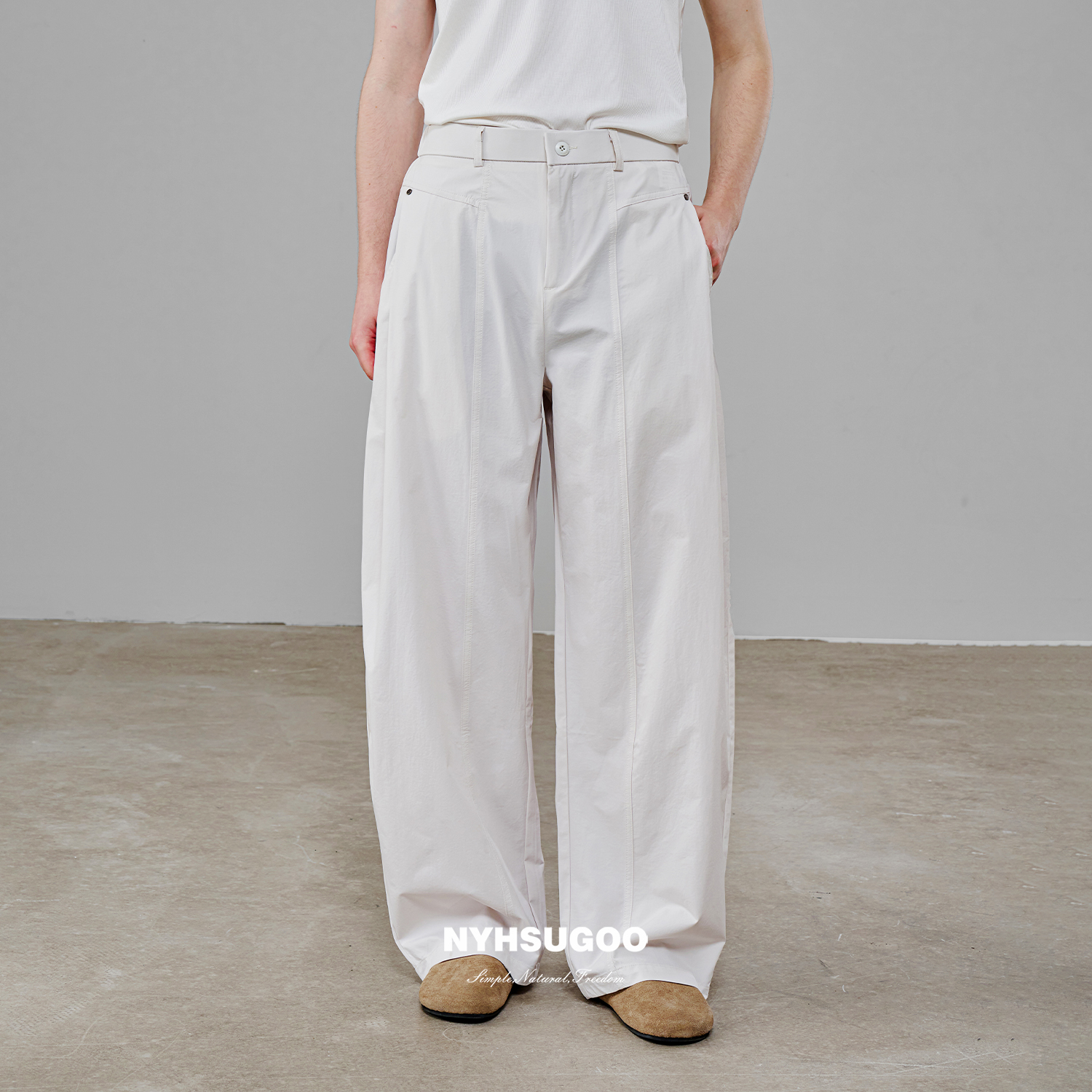 NYHSUGOO/南乙夏季新品松紧腰设计男士轻薄休闲裤3670纯色百搭