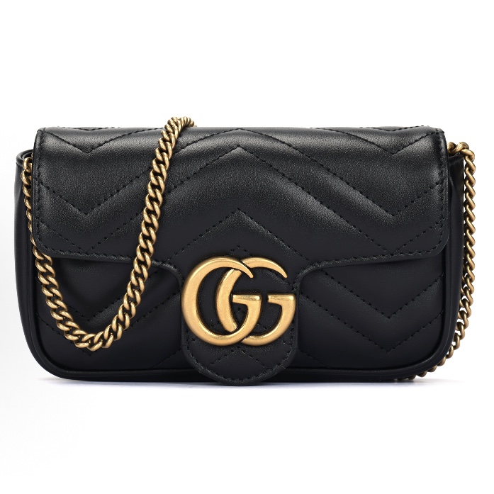 99新 GUCCI/古驰 【一梵】Marmont 黑金V纹复古超迷你单肩斜挎包