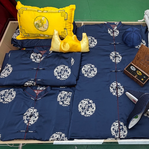 男士高档新中式桑蚕丝提花寿服百年服