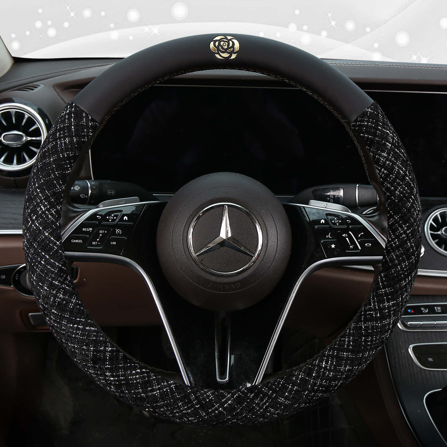 新款汽车方向盘套四季冬季保暖小香风山茶花女神把套时尚防滑舒适