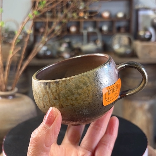 #1690柴烧裸烧窑变美人泪咖啡杯