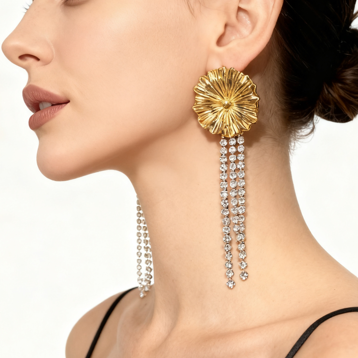 铜合金锆石耳饰 欧美风小众设计高级感雏菊轻奢珍珠花朵流苏耳环