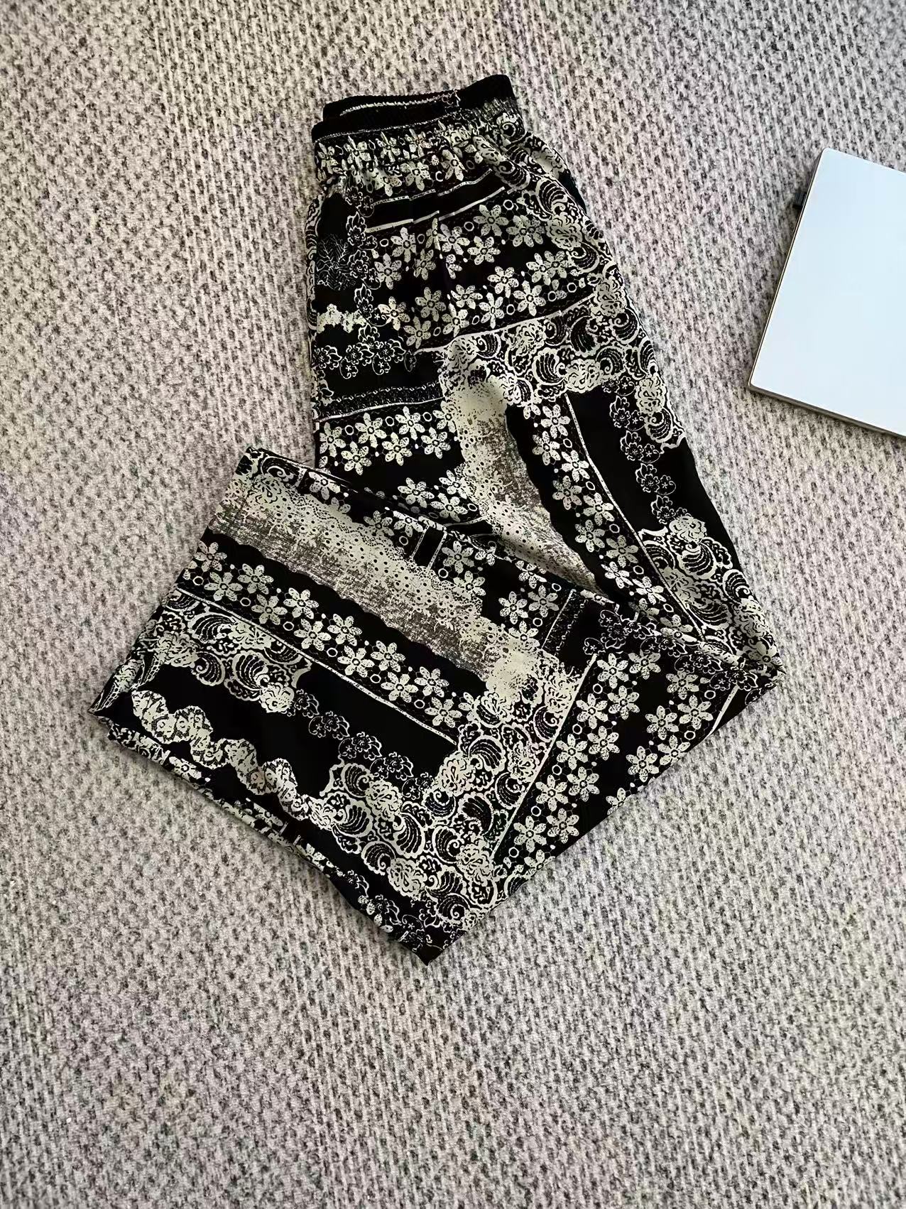 25116#爆款时尚休闲复古印花阔腿直筒裤