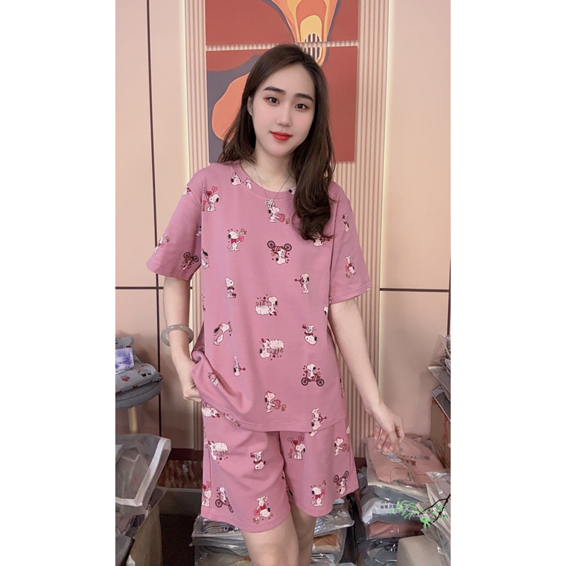 睡衣女夏季新款纯棉短袖短裤甜美可外穿家居服套装（快乐粉诺比）