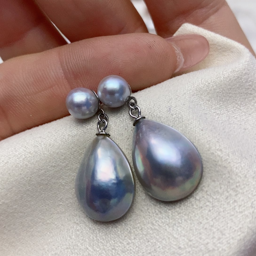 【闪购商品】拼合珍珠（马贝珠）耳饰银S925镶嵌53