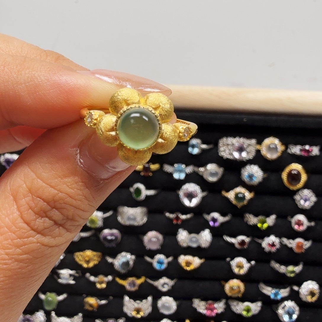 蛇纹石玉银S925镶嵌戒指