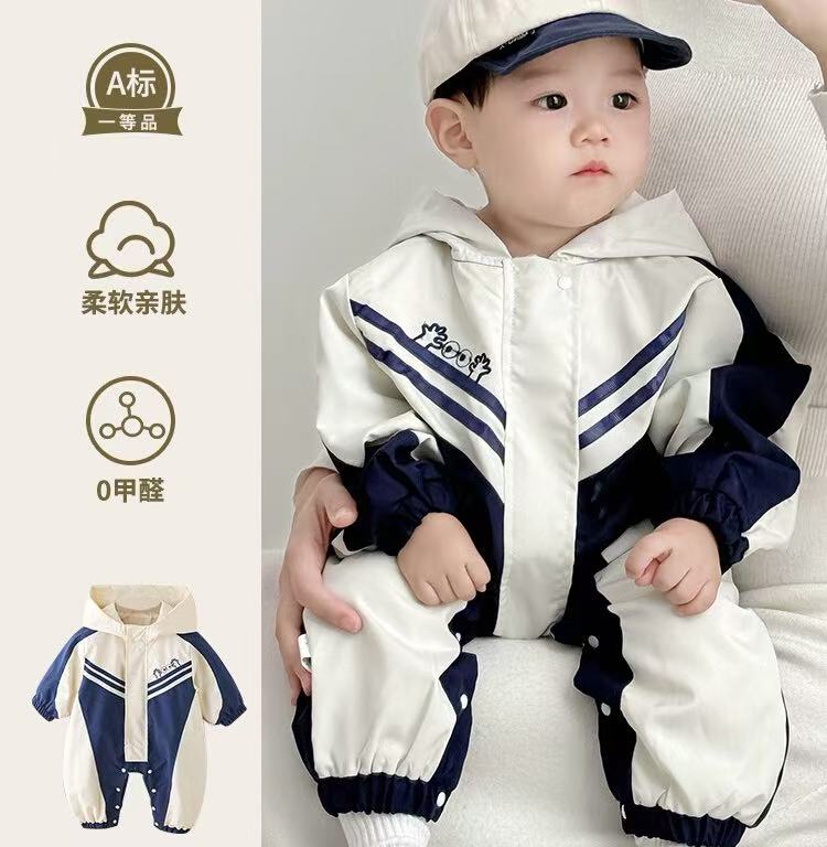 宝宝连体衣春秋冬季婴儿冲锋衣哈衣爬服新款连帽春装睡衣服外出服