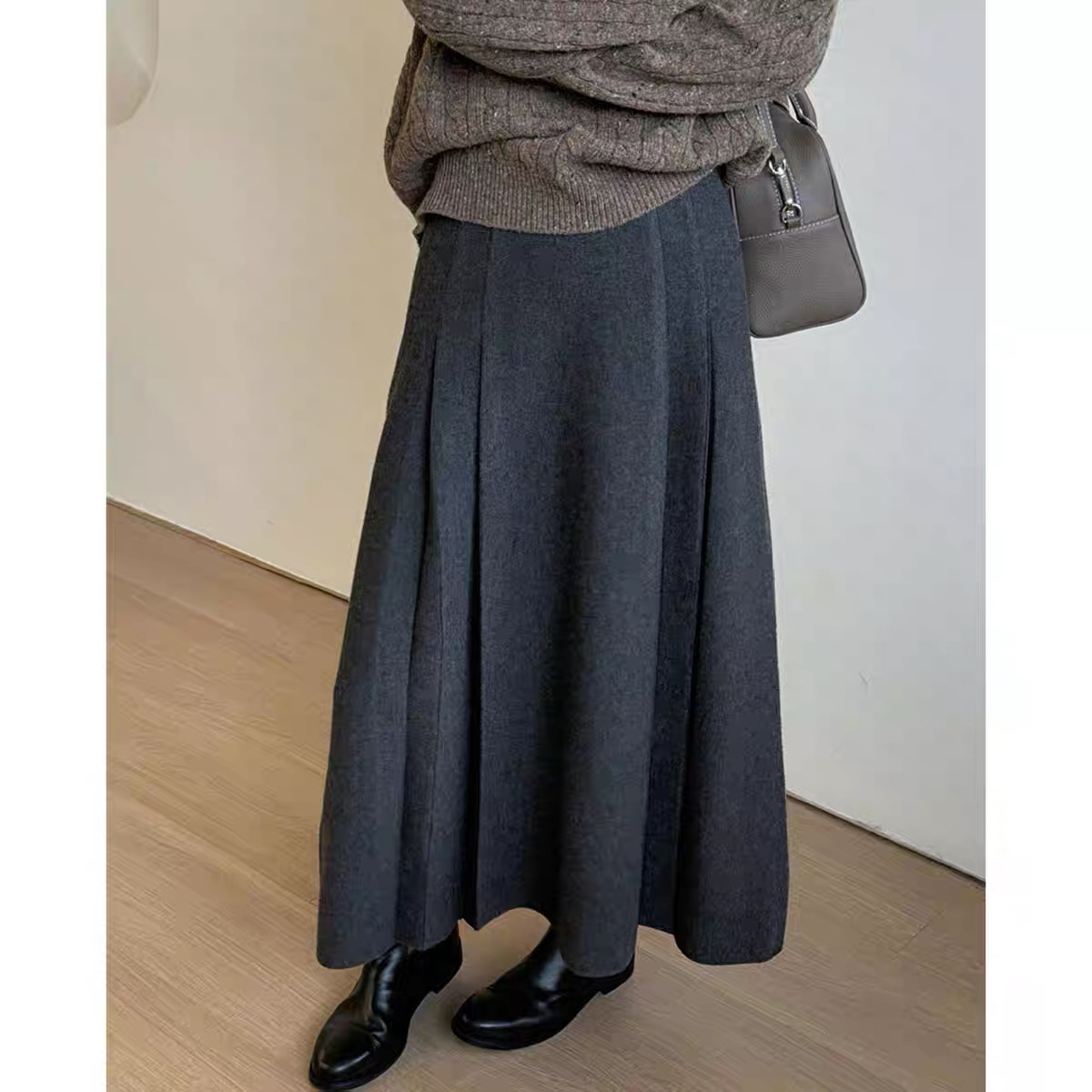 秋冬新款高腰显瘦毛呢A字半身裙时尚百搭气质中长款