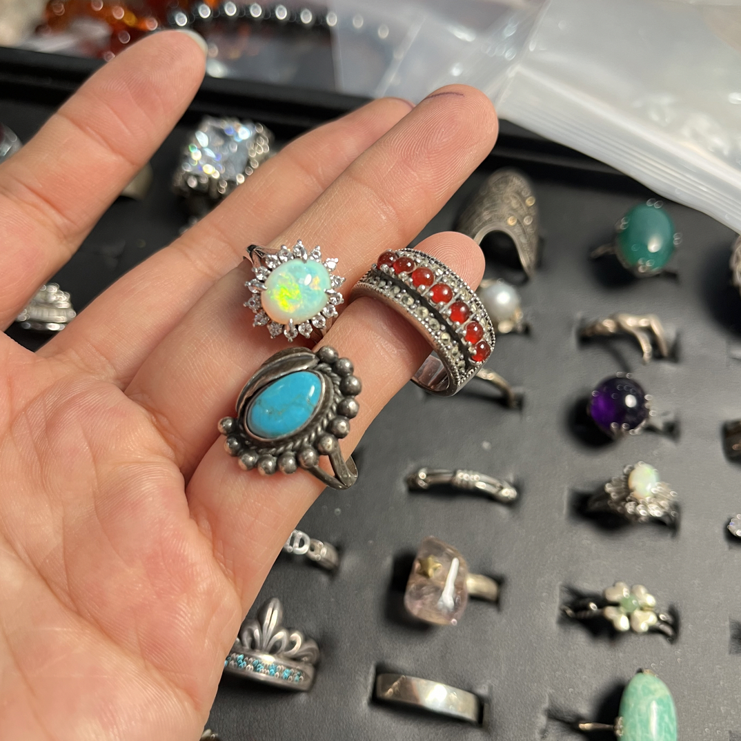 合金琉璃戒指 vintage中古天然手工戒指耳饰手镯项链胸针