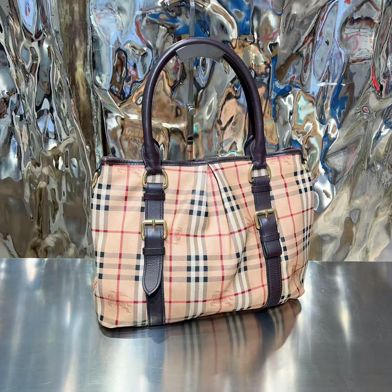 95新 BURBERRY/博柏利 Burberry 橘色 格纹 帆布 单肩包 /0000