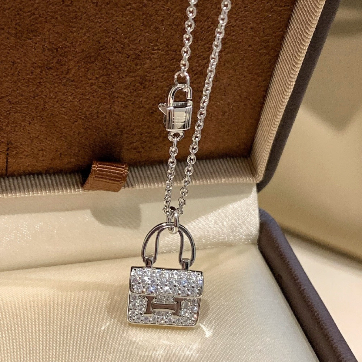 坠链均925银 S925银高版本康康包项链明星同款银项链不掉色