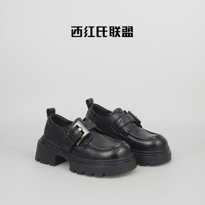 【西红氏联盟】冬季新款增高浅口粗跟厚底防滑乐福鞋