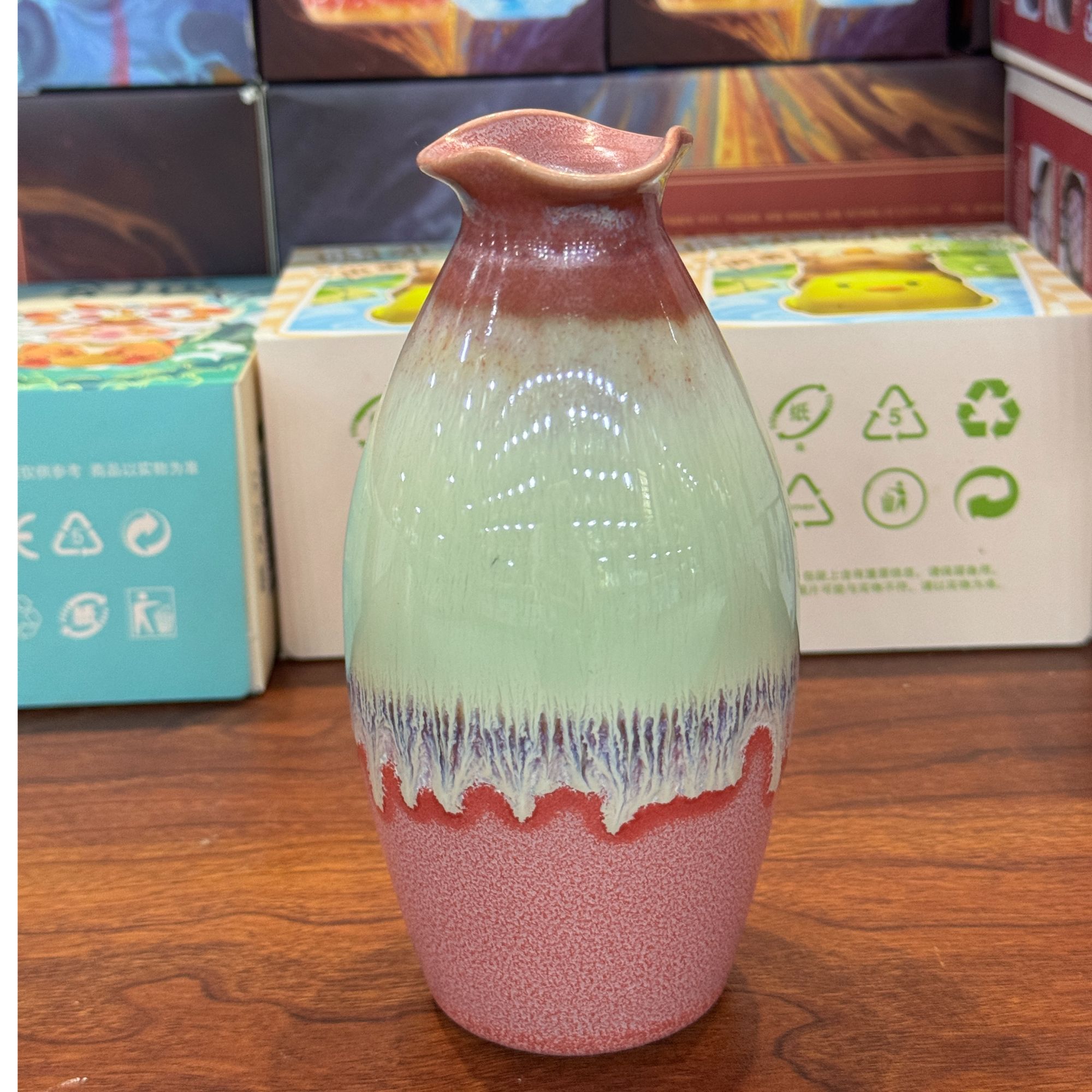 陶瓷小花瓶迷你手办老缸窑变茶台摆件水培花器博古架纯手工