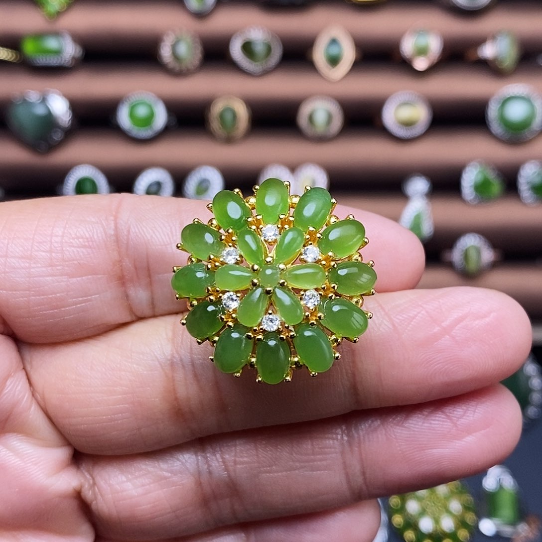 吊坠(不含链)银S925镶嵌和田玉（碧玉）戒指