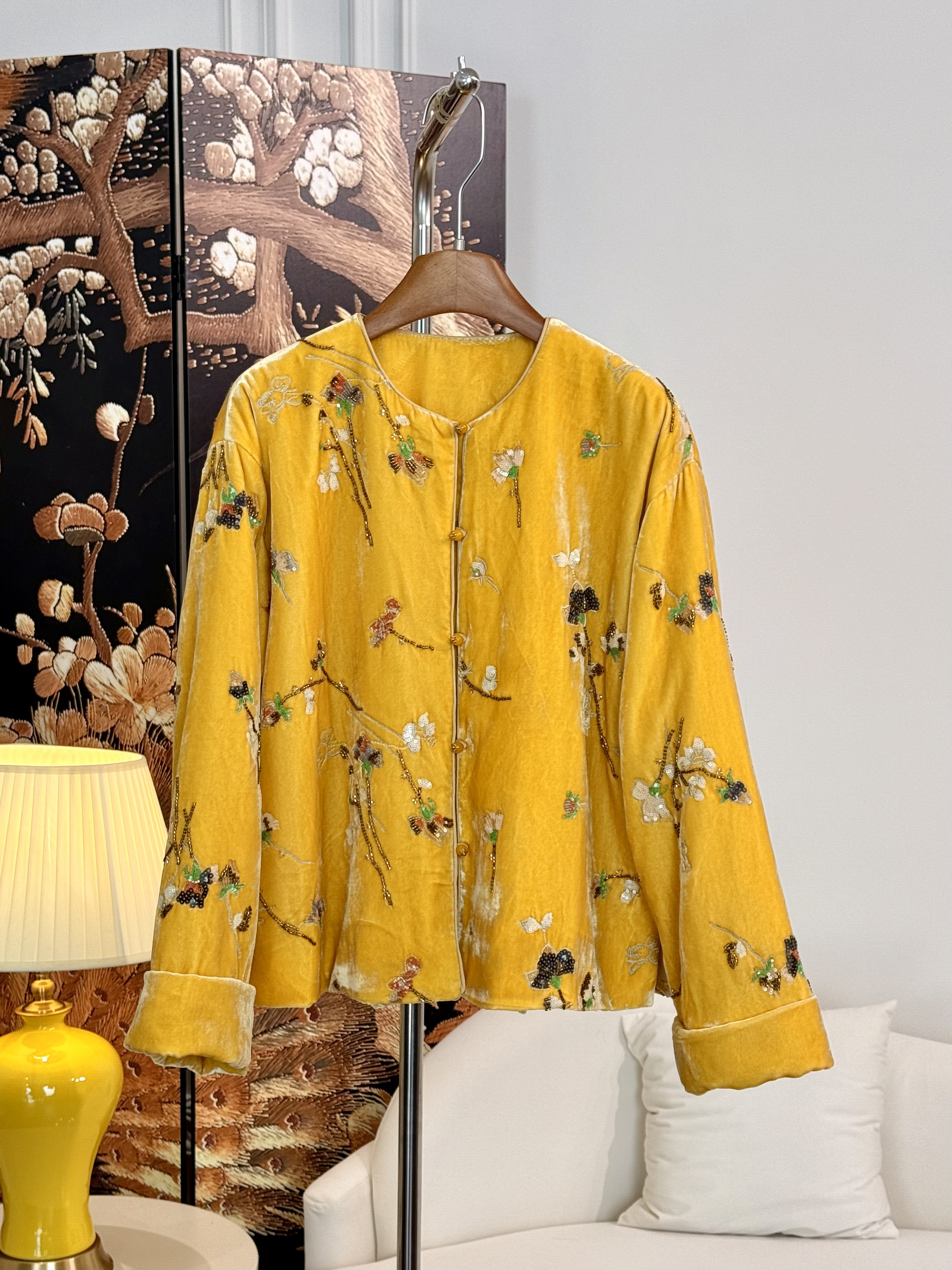 【盈兰】清新可人！重工新中式真丝丝绒加棉法绣外套 141743