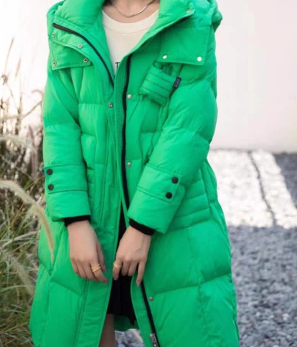 CYD133 新款拉链韩版长款时尚保暖连帽厚款直筒型羽绒服