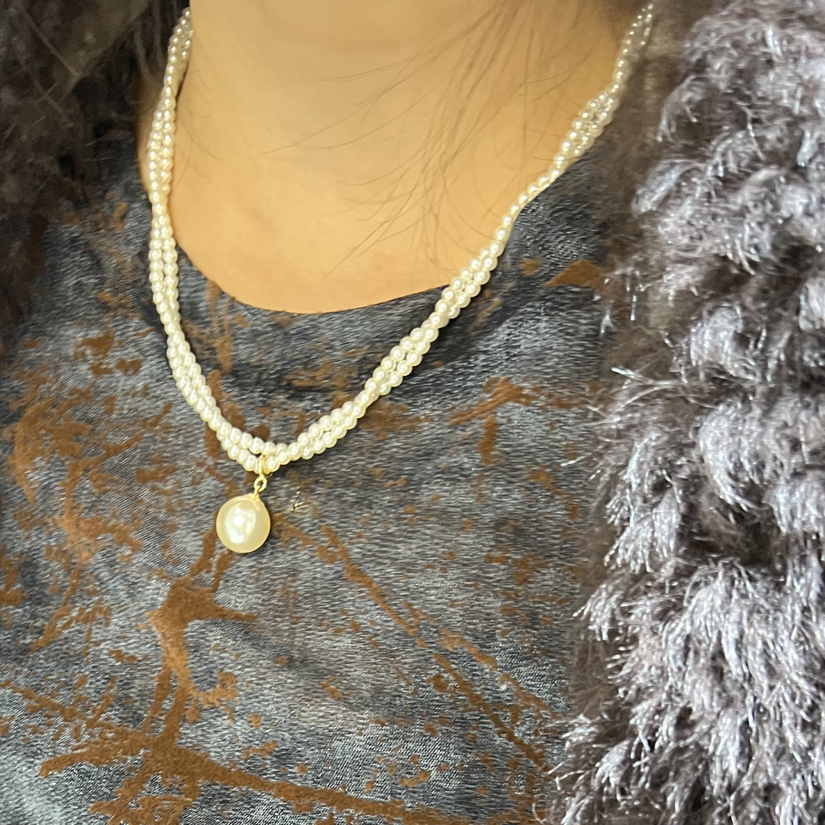 非金属仿珍珠项链 【W➕欧韩】珍珠双层麻花小米珠复古小众锁骨链