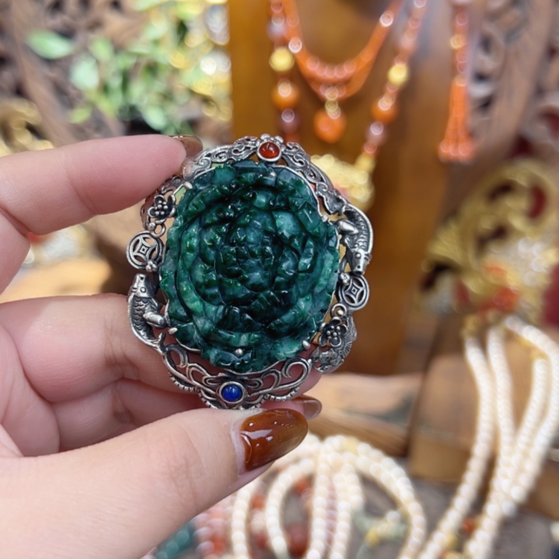 翡翠银S925镶嵌戒指/指环国风