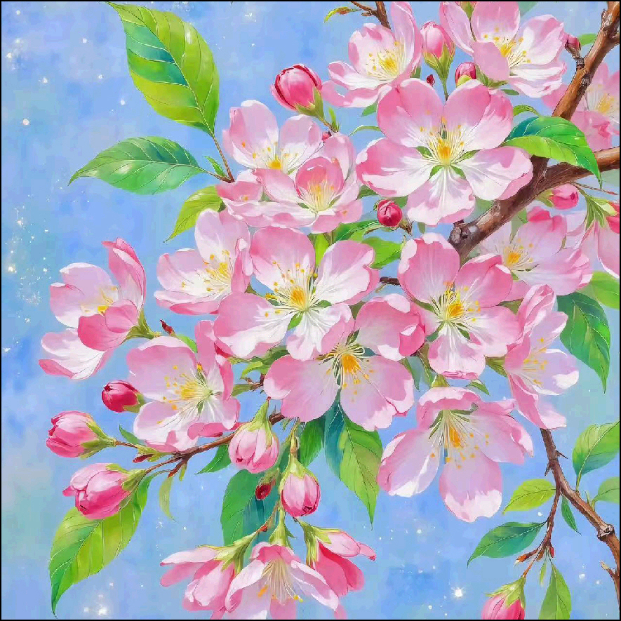 新疆长绒棉，桃花60*60大格十字绣（精准印花）
