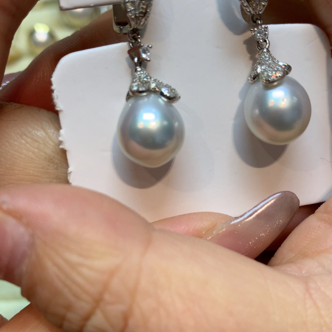 海水珍珠耳饰银S925镶嵌