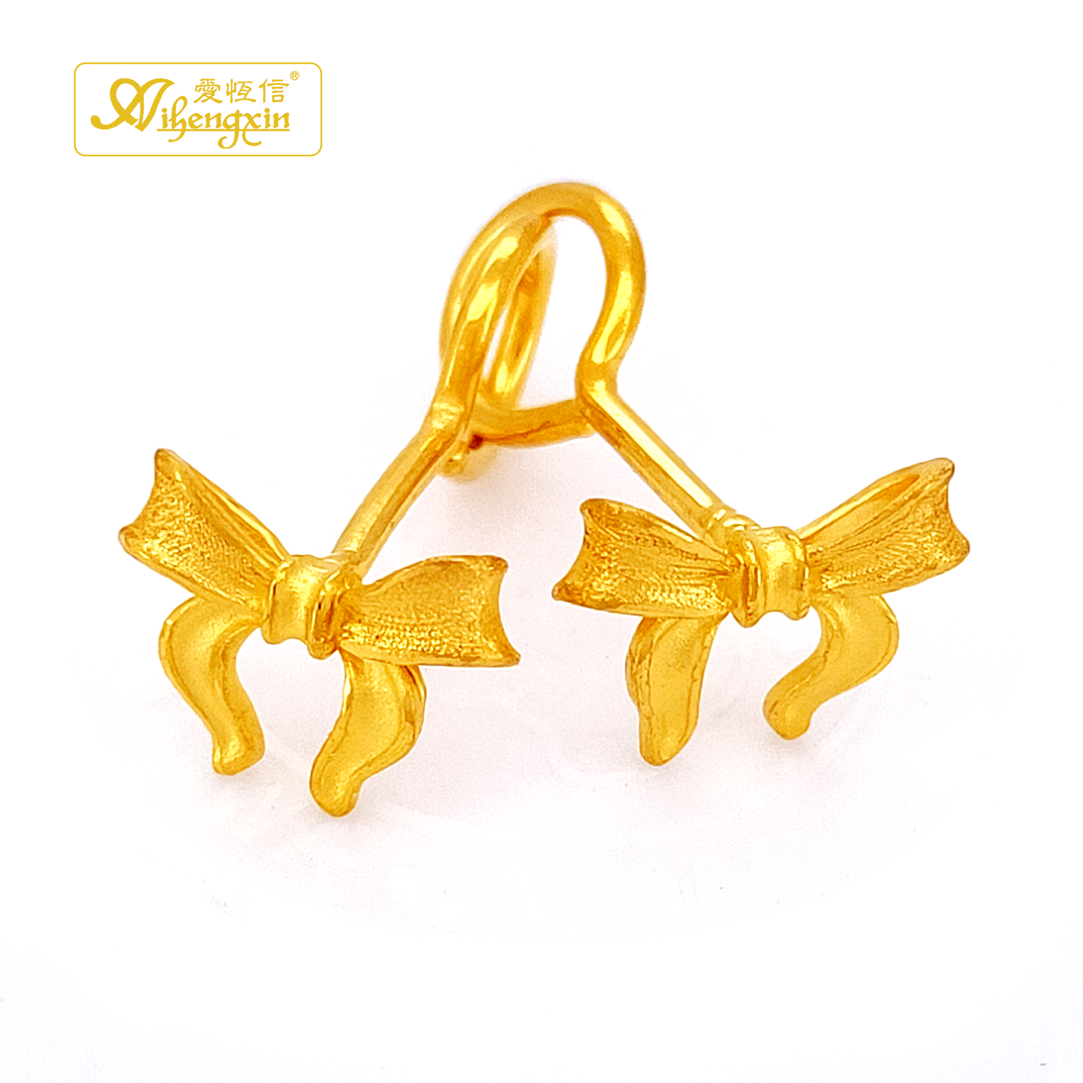 爱恒信实心999黄金足金拉丝在逃花丝蝴蝶弯针耳钉中古.优雅复古