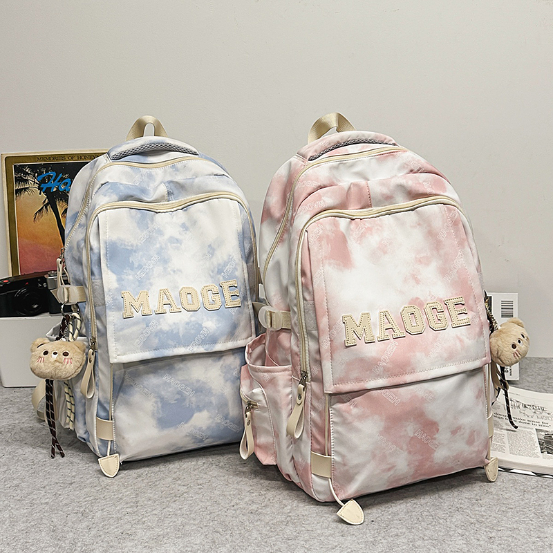 防水男森系双肩书包ins风休闲国风扎染潮流书包女休闲旅行背包