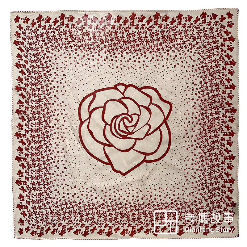 Qiantang Story/钱塘故事真丝西丽纱-70方巾红色山茶之约桑蚕丝65