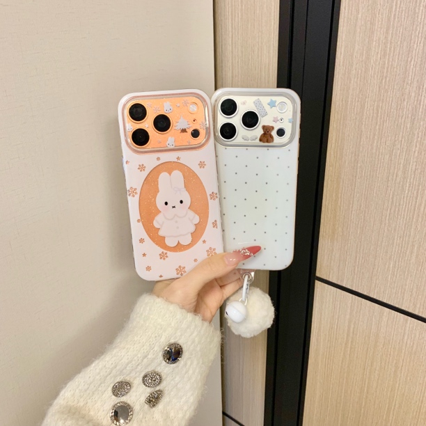 星星波点白色系米菲冬日氛围感镜头手机壳适用各系列机型防摔