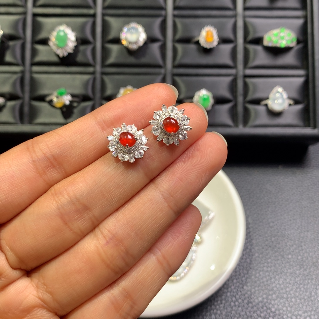 翡翠银S925镶嵌耳饰