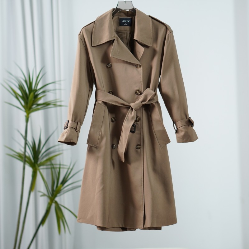 【艾OW】HD026  女装春季时尚长款风衣外套咖色AWH23CLW8972