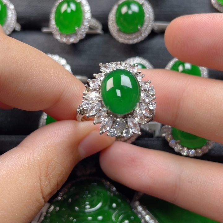 翡翠戒指银S925镶嵌戒指