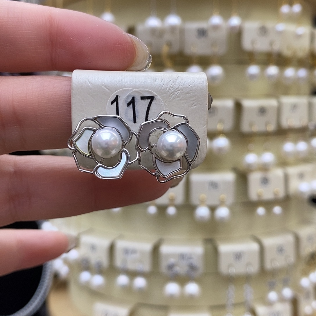 淡水珍珠耳饰银S925镶嵌