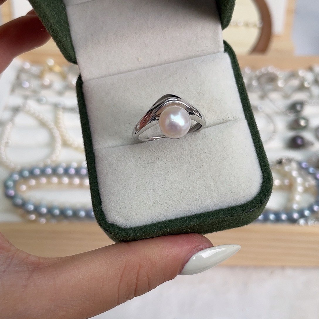 银S925镶嵌戒指海水珍珠