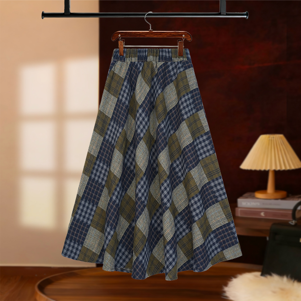 【NANA专属】2025秋冬百搭格纹复古半身裙高腰设计显瘦显优雅D8255