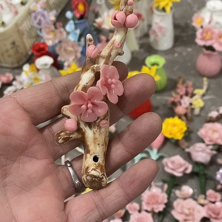 瓷片纯手工陶瓷花摆件瑕