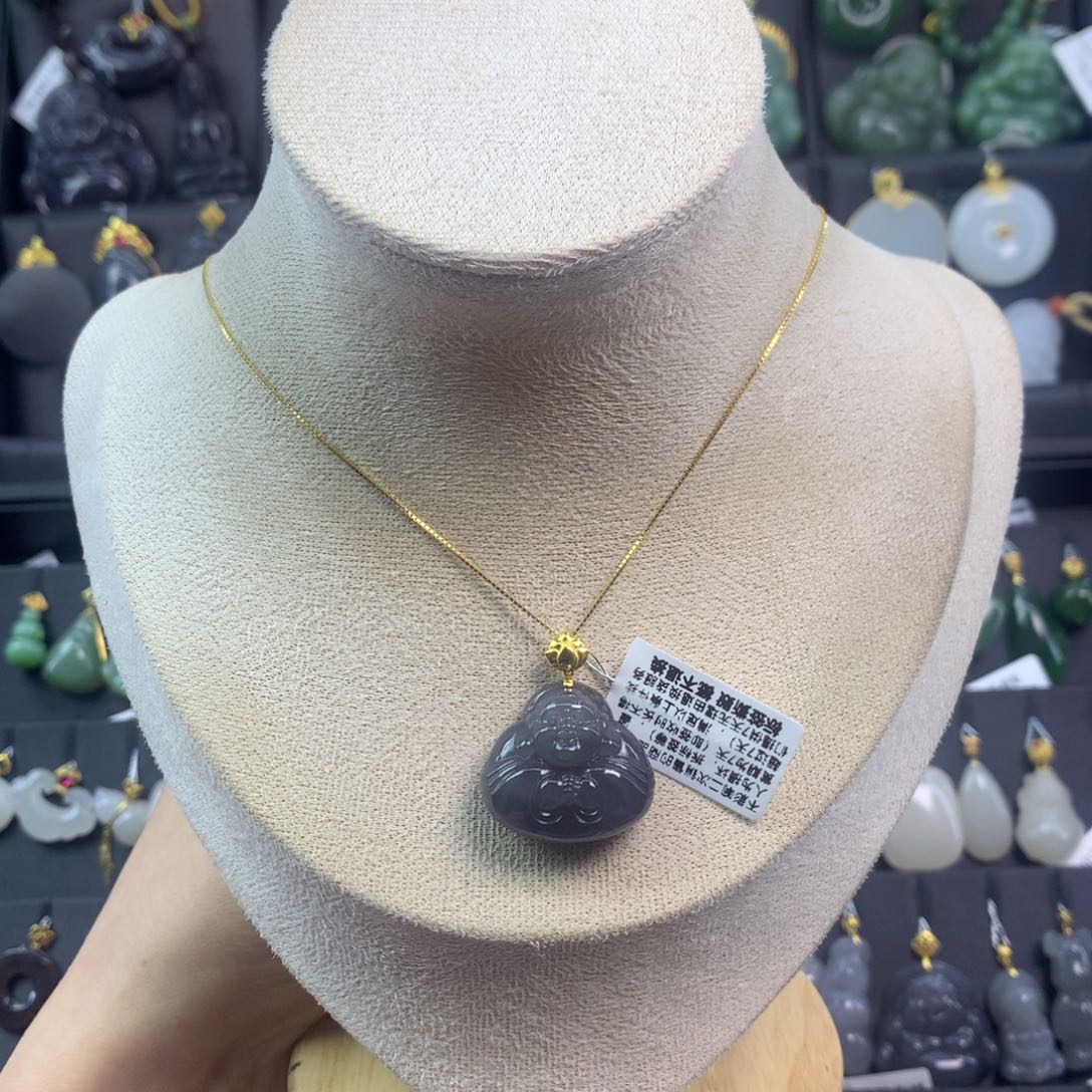 和田玉吊坠18K金镶嵌