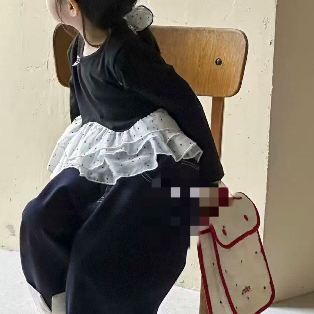 女千金风春秋套头波点秋季套装蕾丝拼接纱裙时尚