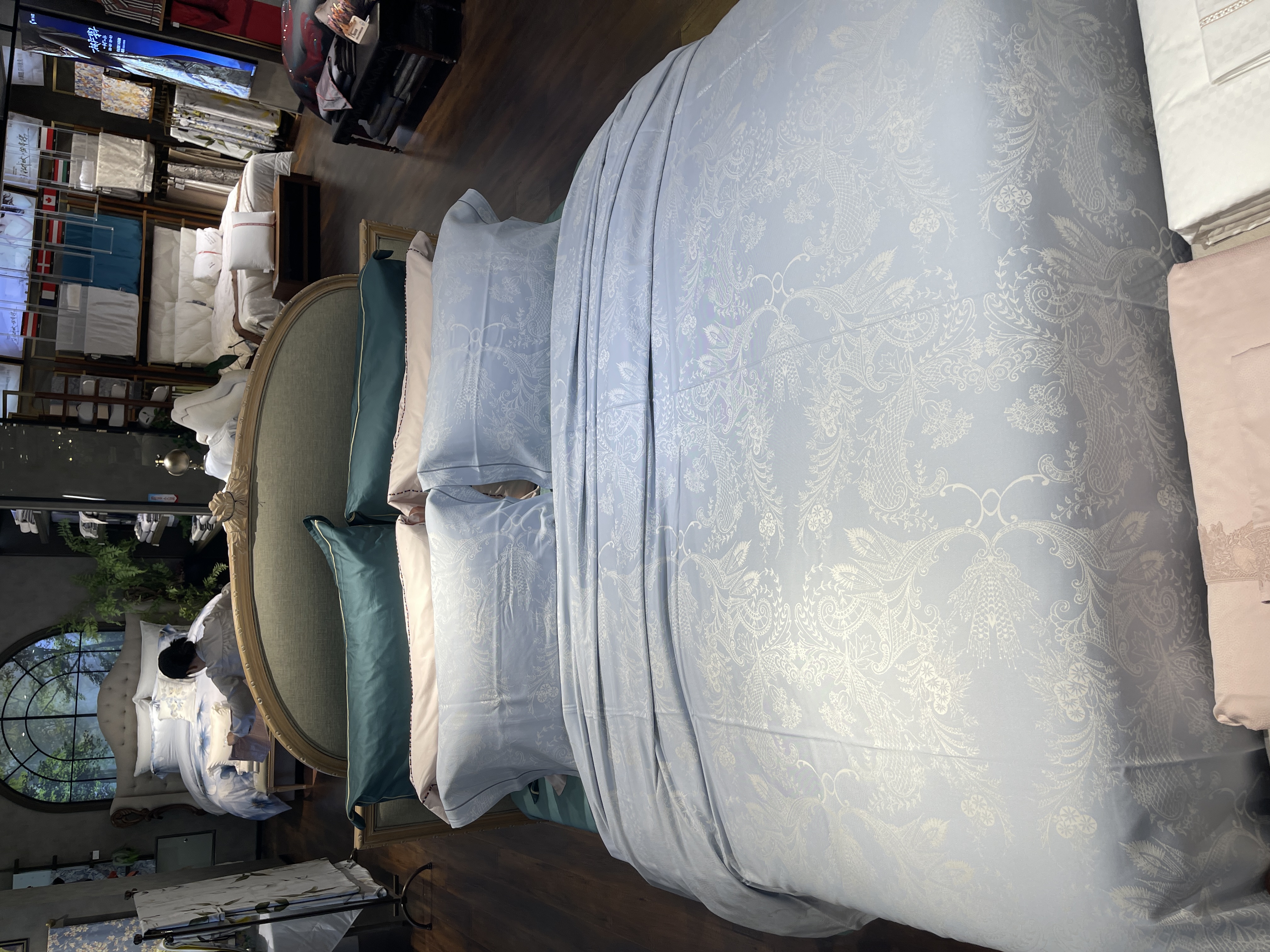 【花戒指】精选！再生纤维素纤维（竹纤维）软席三件套-花漾（蓝）