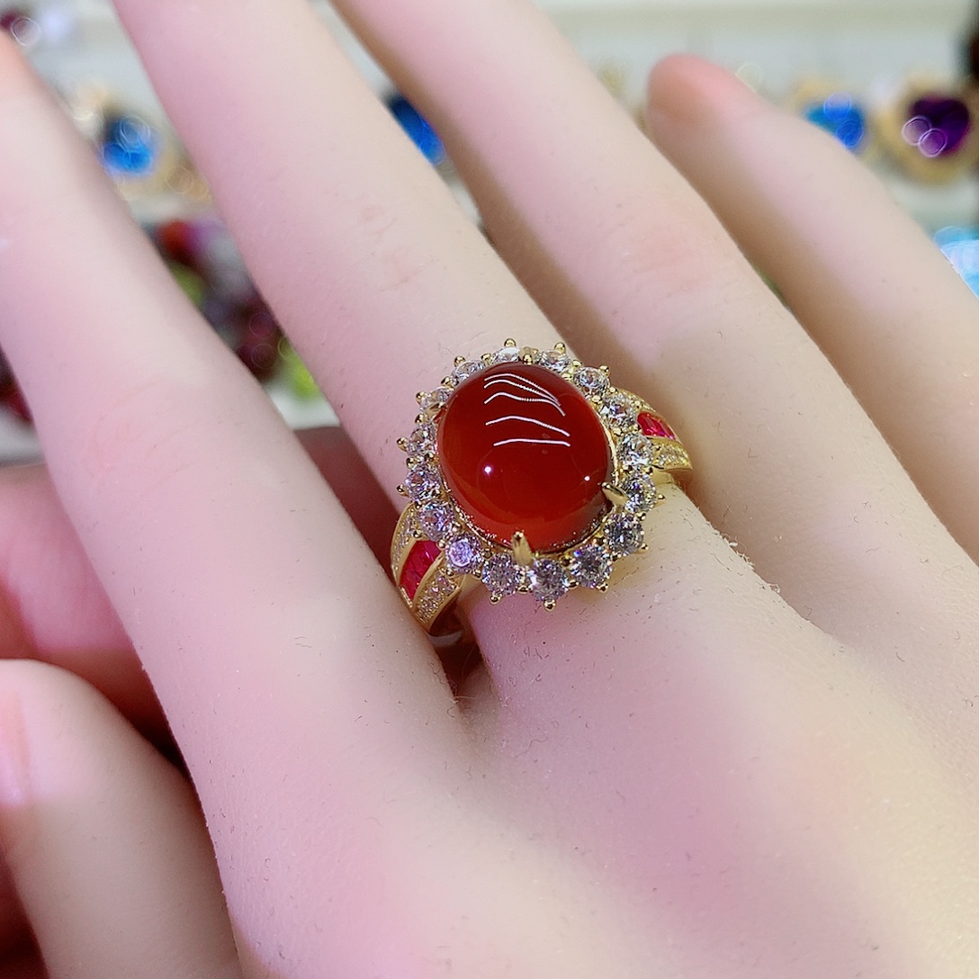 石榴石戒指银S925镶嵌