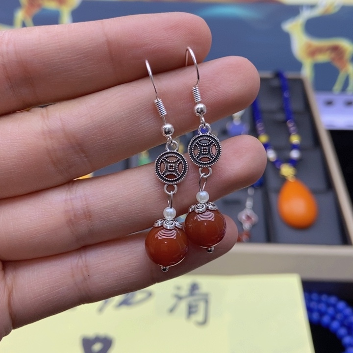 玛瑙/玉髓耳钉银S925镶嵌116