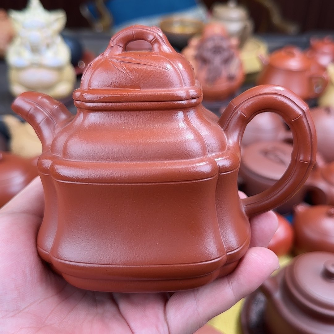 紫砂茶壶竹鼎朱泥